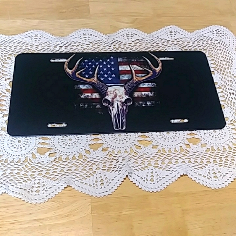 American Flag with Deer Skull, Auto Tag